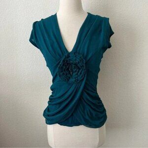 Anthropologie Deletta Teal Rare Bloom Top in size Small